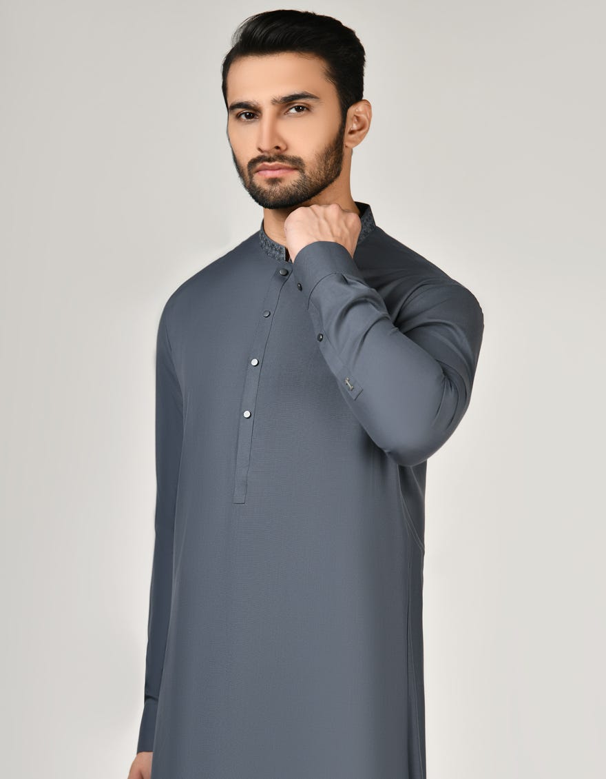Grey Blended Men's Kameez Shalwar | Jjks-W-37800