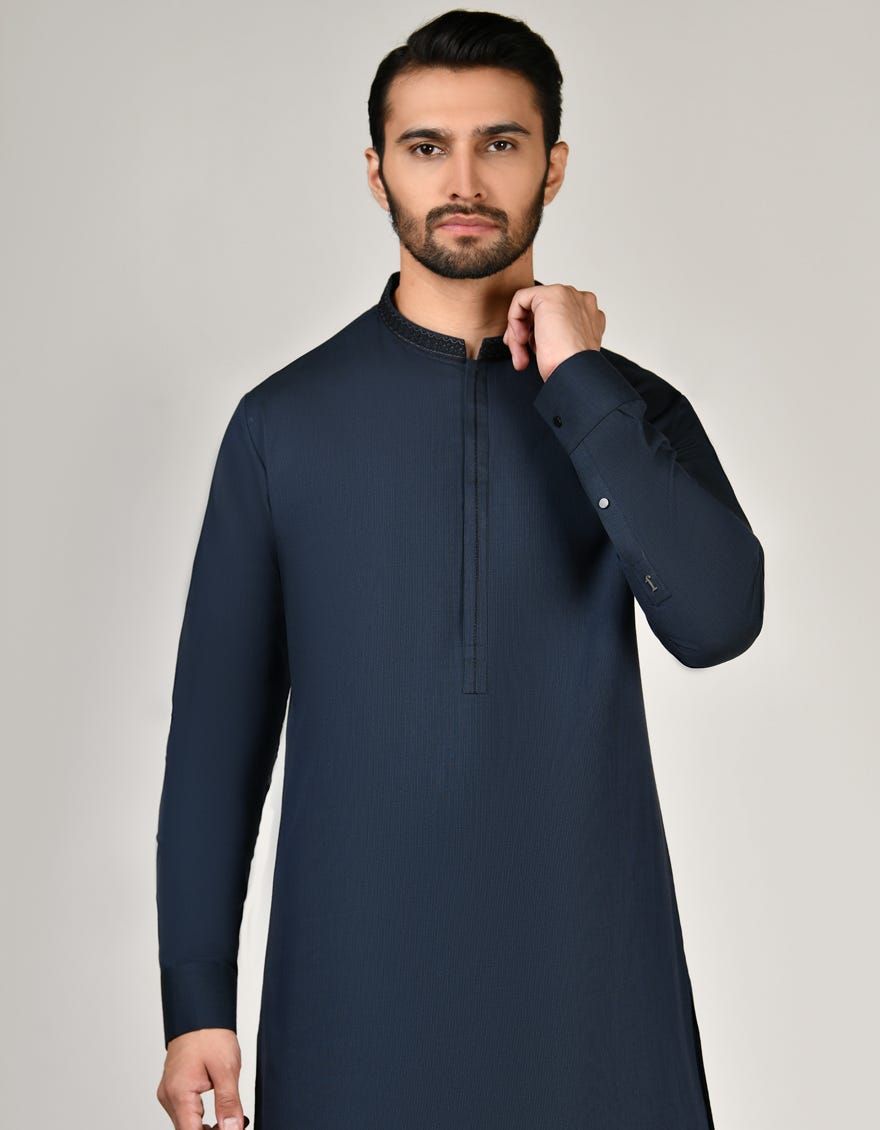 Blue Cotton Men's Kameez Shalwar | Jjks-A-37801