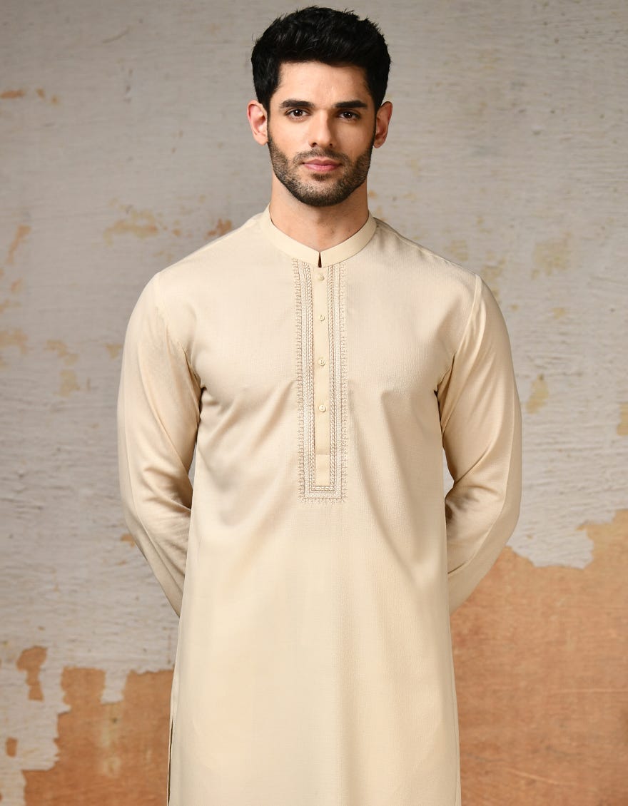 BEIGE BLENDED KURTA | JJK-S-37802