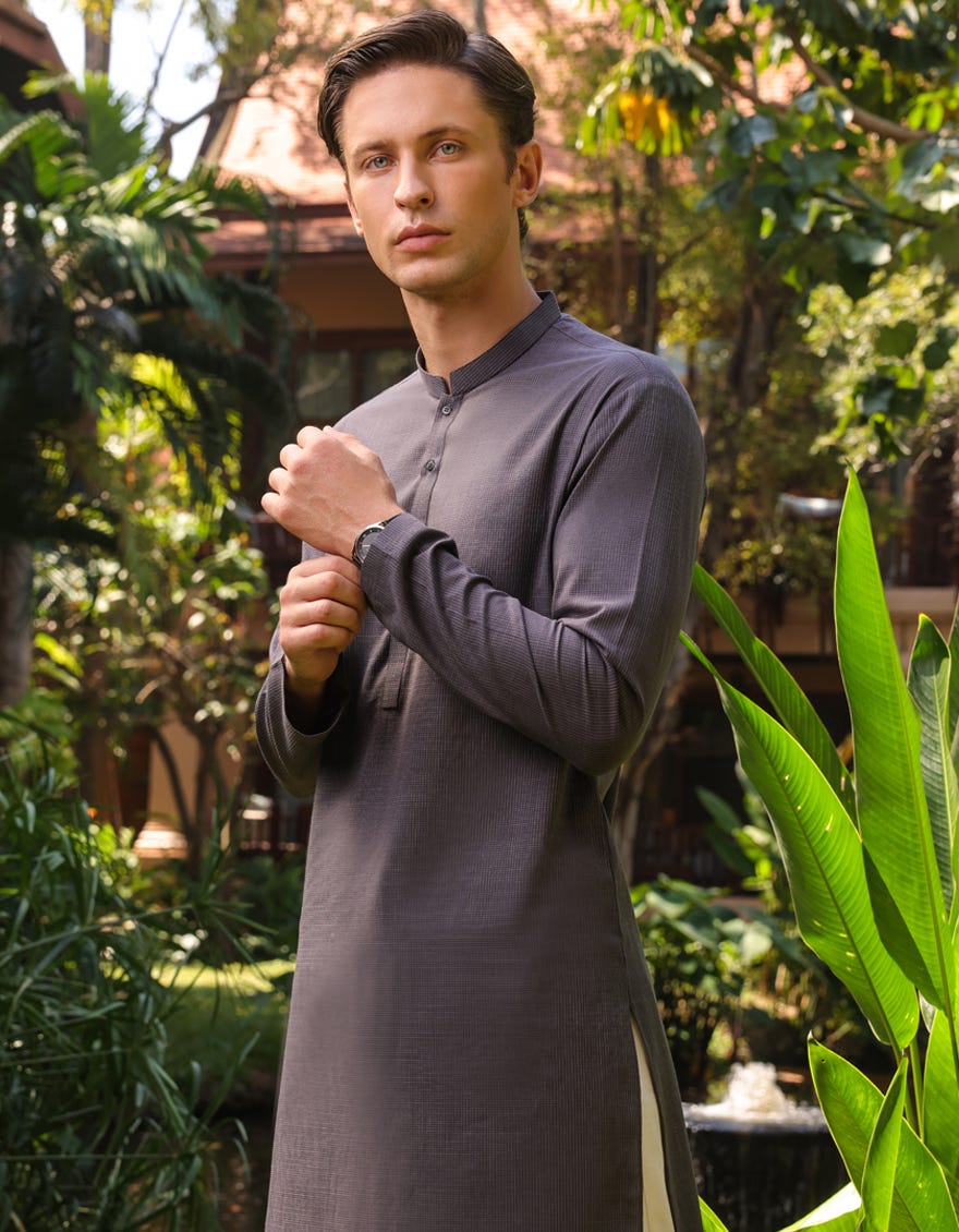 Grey Men's Kurta | Jjk-A-37805