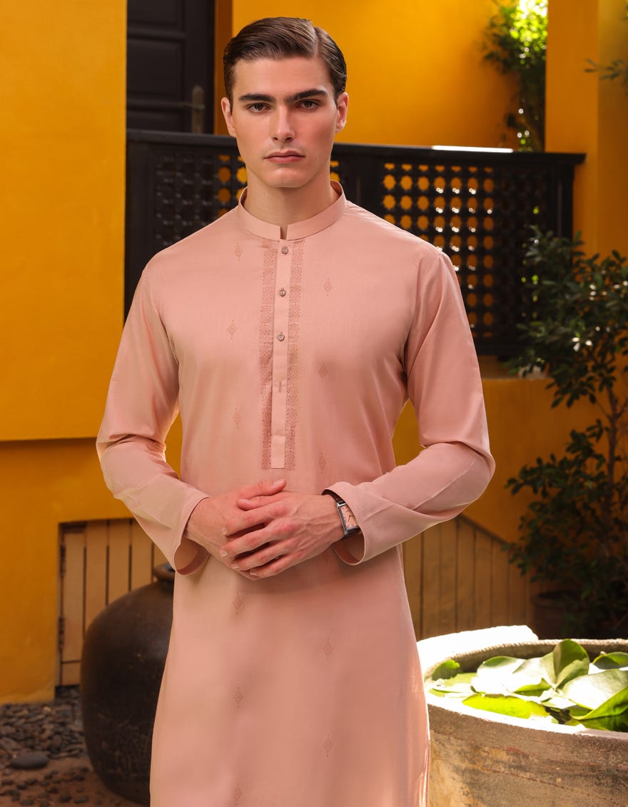 Peach Cotton Men's Kurta | Jjk-S-37808
