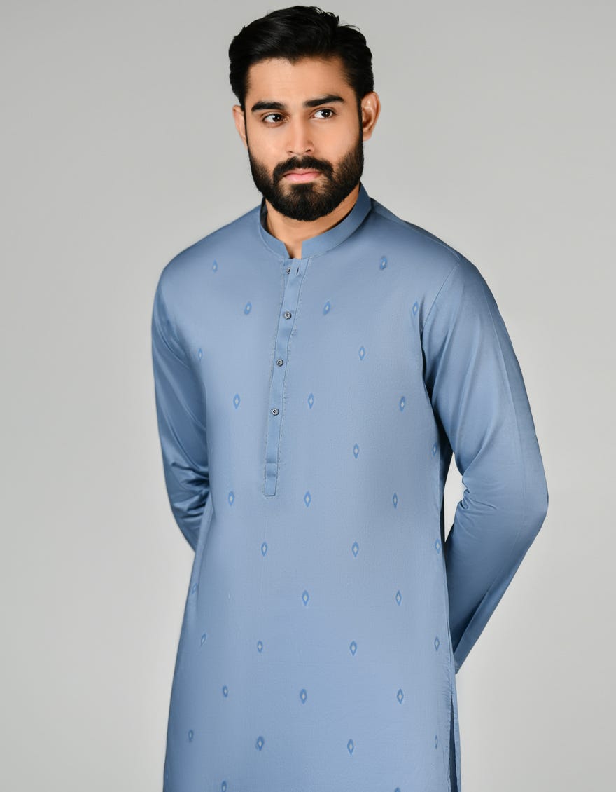 Grey Blue Cotton Men's Kurta | Jjk-S-37809