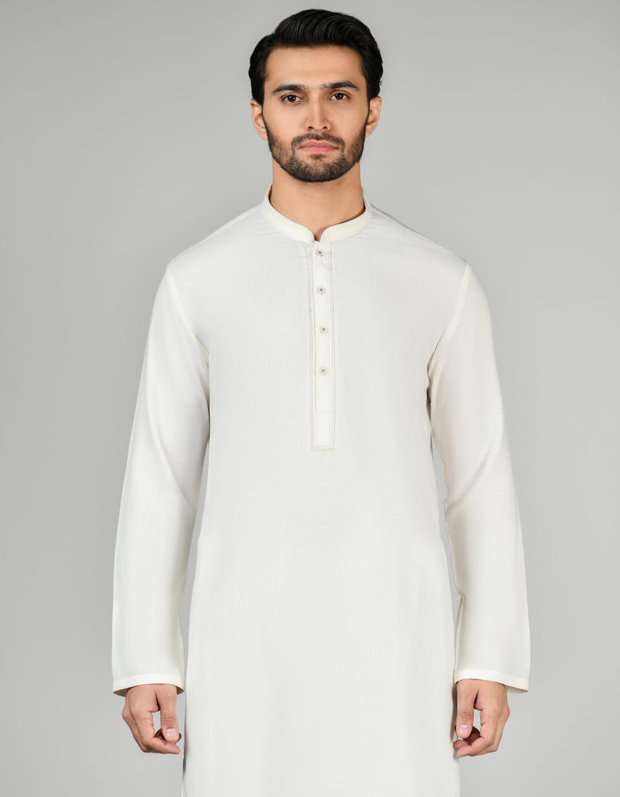 Off White Blended Men's Kameez Shalwar | Jjks-A-37810