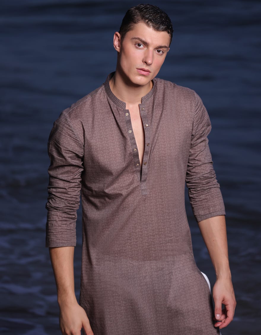 Brown Cotton Men's Kurta | Jjk-S-37812