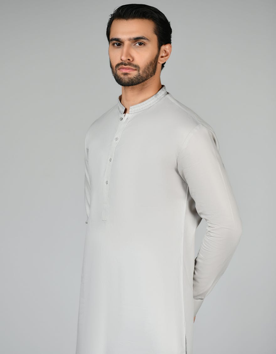 Stone Grey Cotton Men's Kameez Shalwar | Jjks-S-37816
