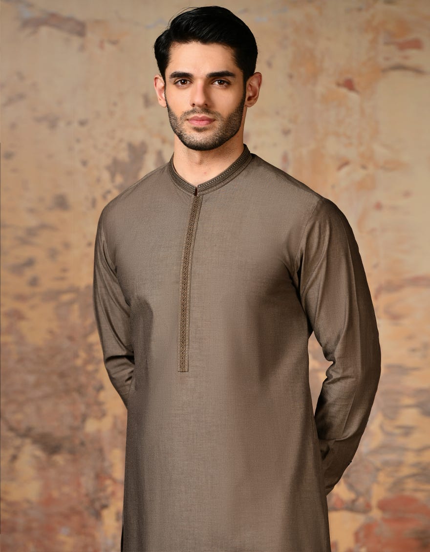 Light Brown Cvc Men's Kameez Shalwar | Jjks-S-37827