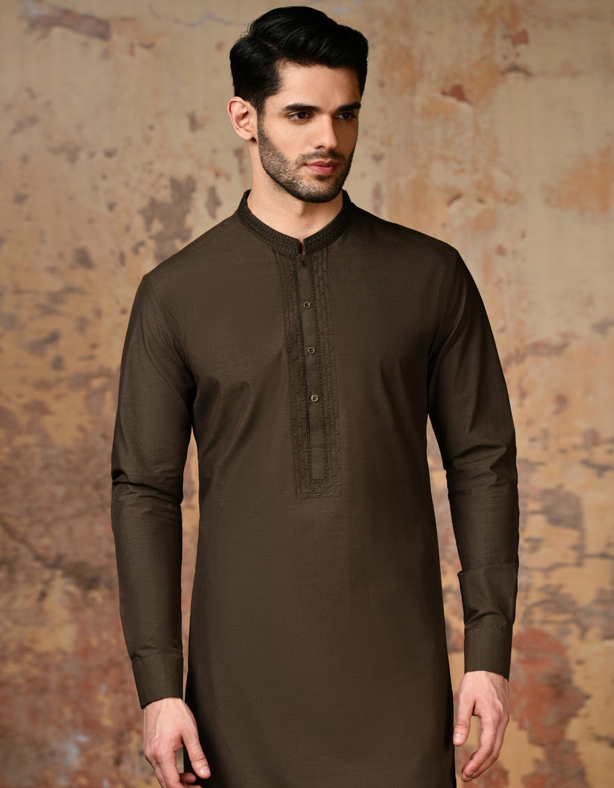 Brown Cvc Men's Kameez Shalwar | Jjks-S-37830