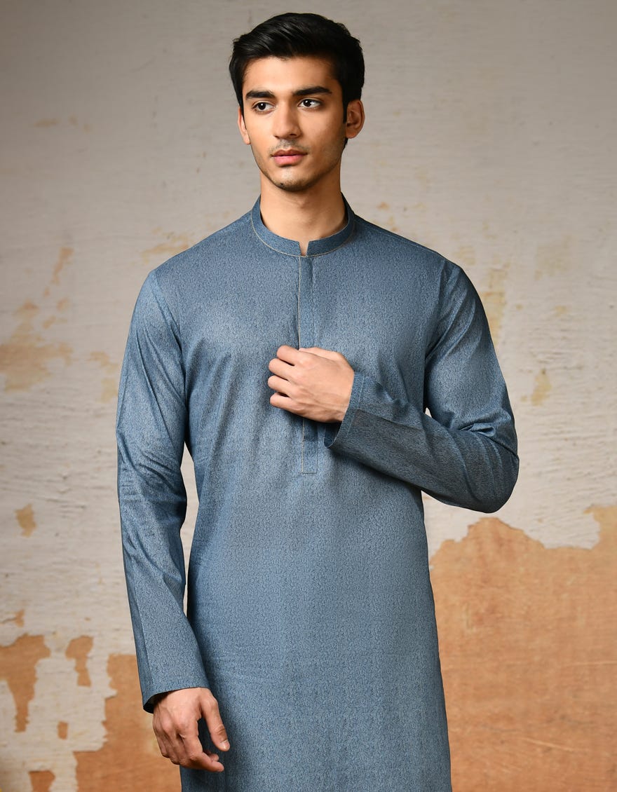 Blue Cotton Men's Kurta | Jjk-S-37833