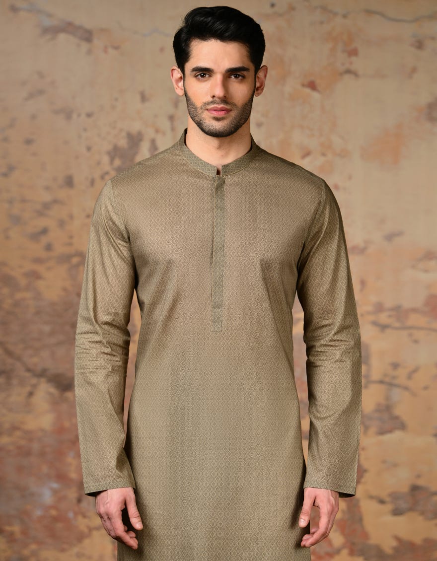 Beige Cotton Men's Kurta | Jjk-S-37834