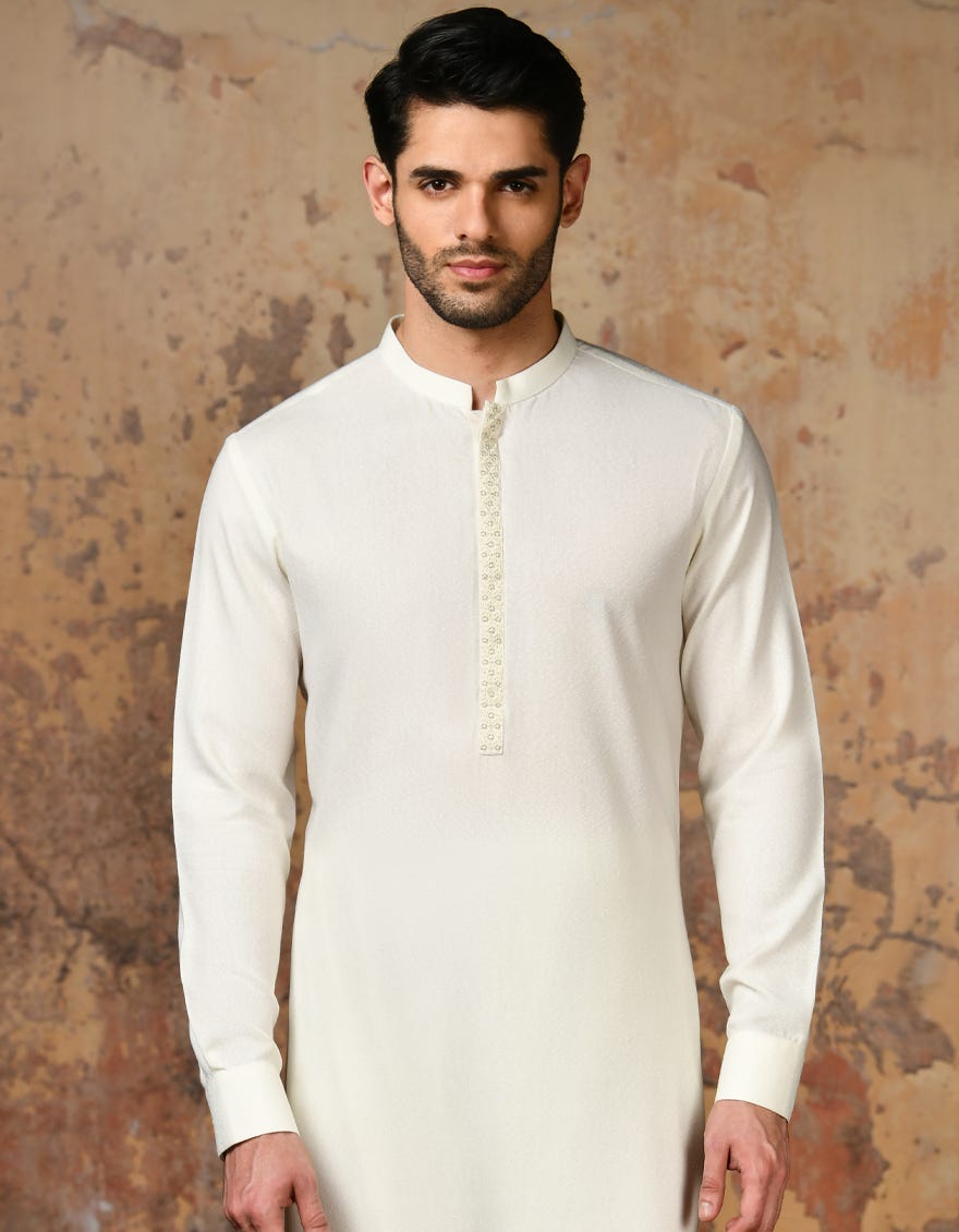 Off White Blended Men's Kameez Shalwar | Jjks-A-37843