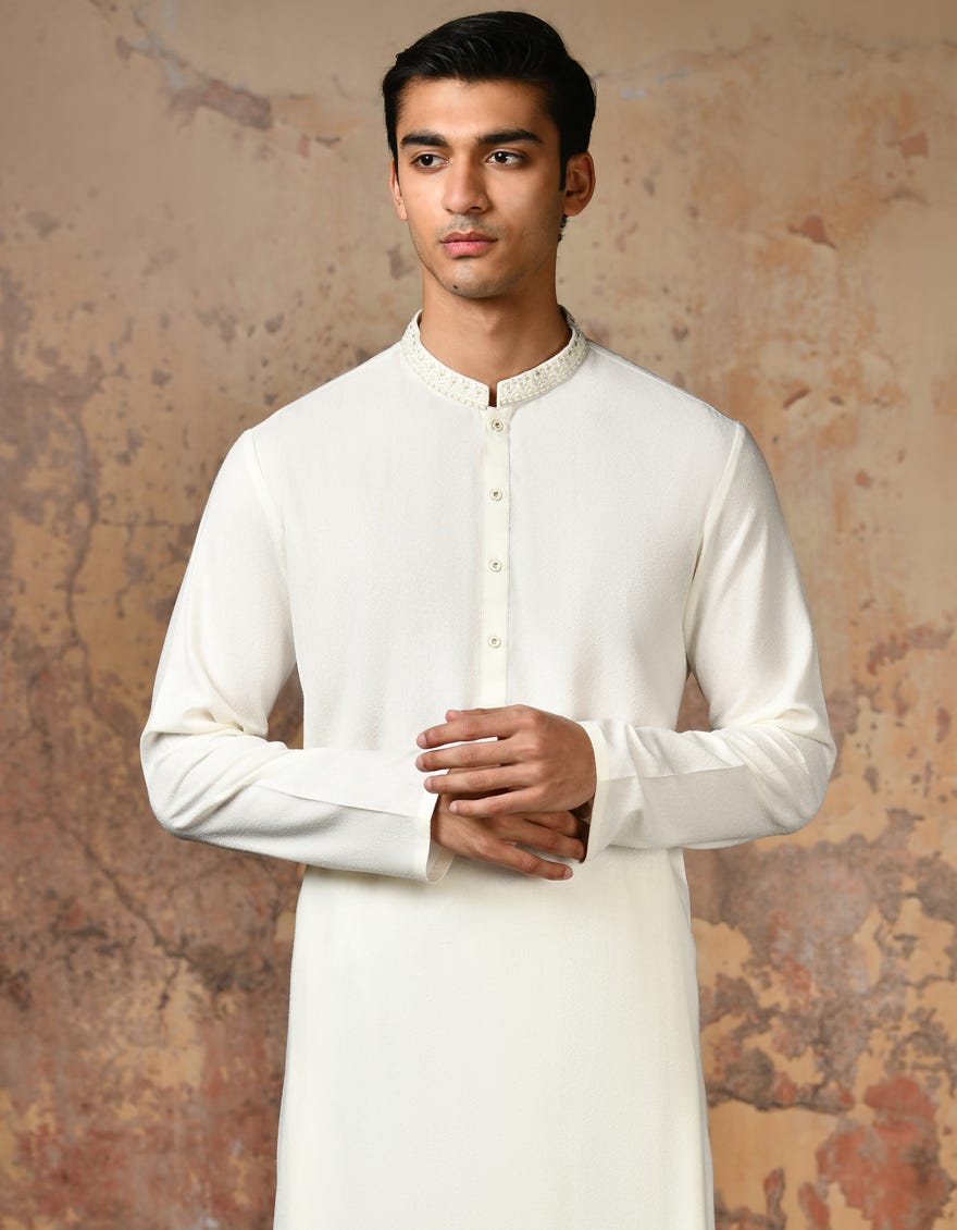 Off White Blended Men's Kameez Shalwar | Jjks-S-37842