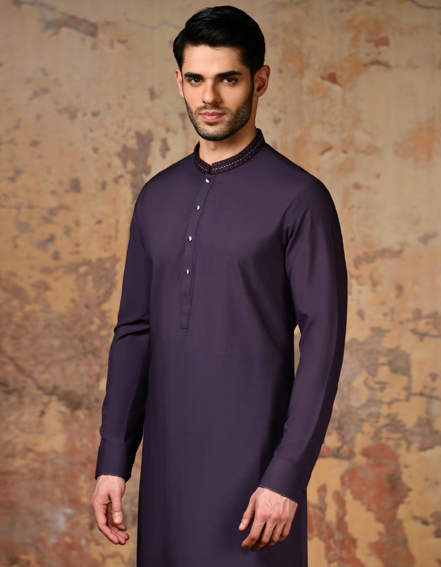 Purple Blended Men's Kameez Shalwar | Jjks-S-37845