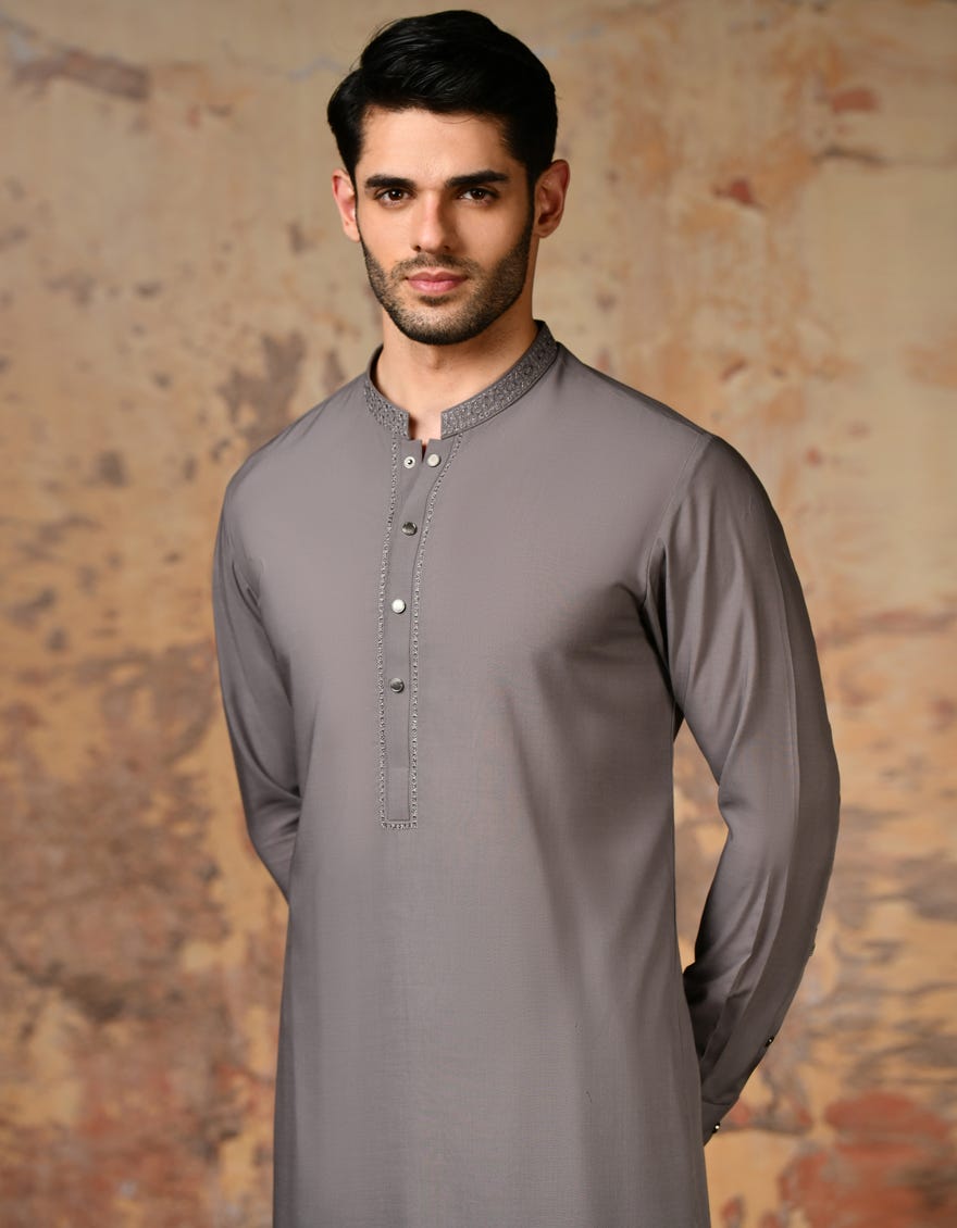 Greyish Mauve Blended Men's Kameez Shalwar | Jjks-S-37849