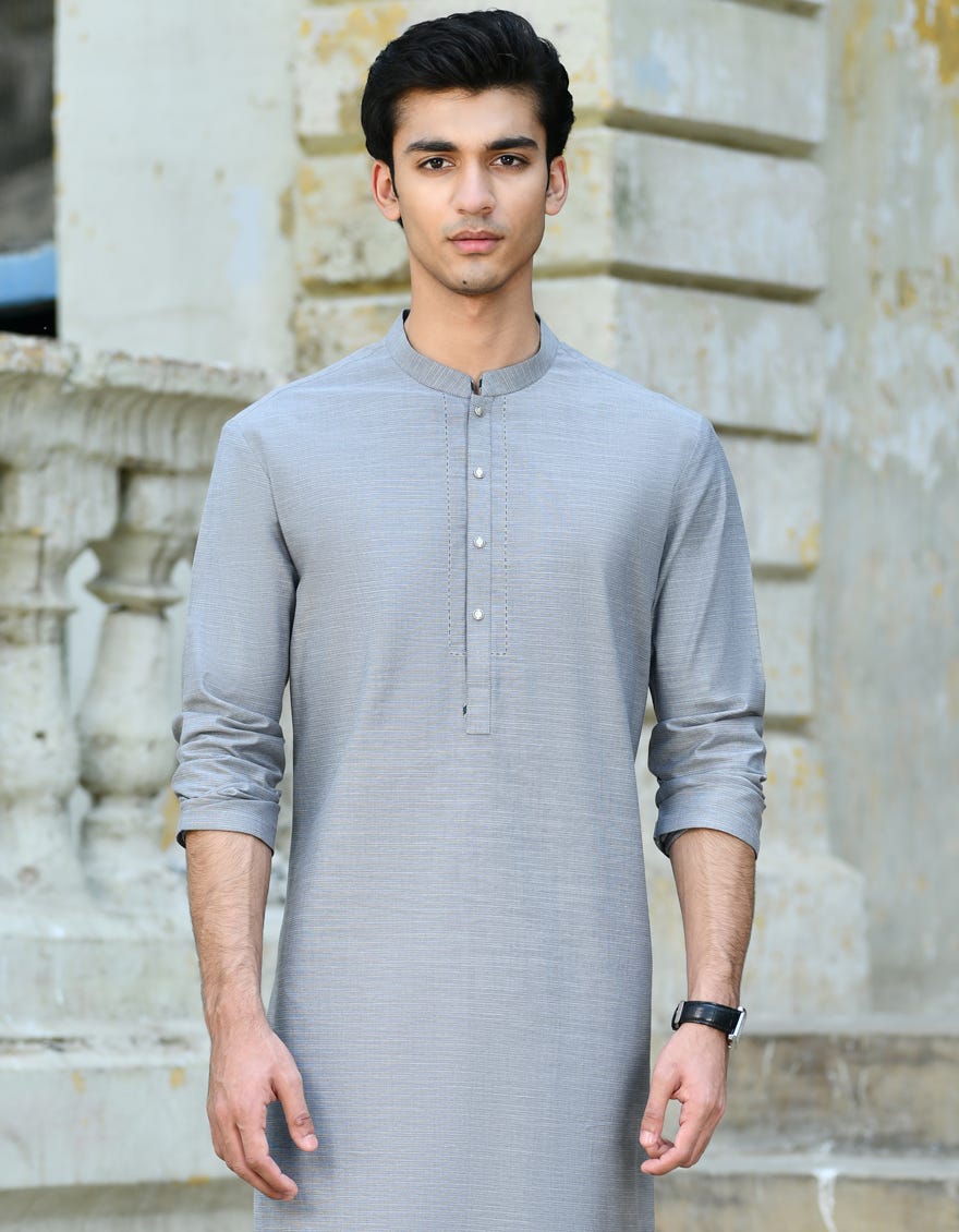 Smoke Grey Cotton Men's Kurta | Jjk-A-37852