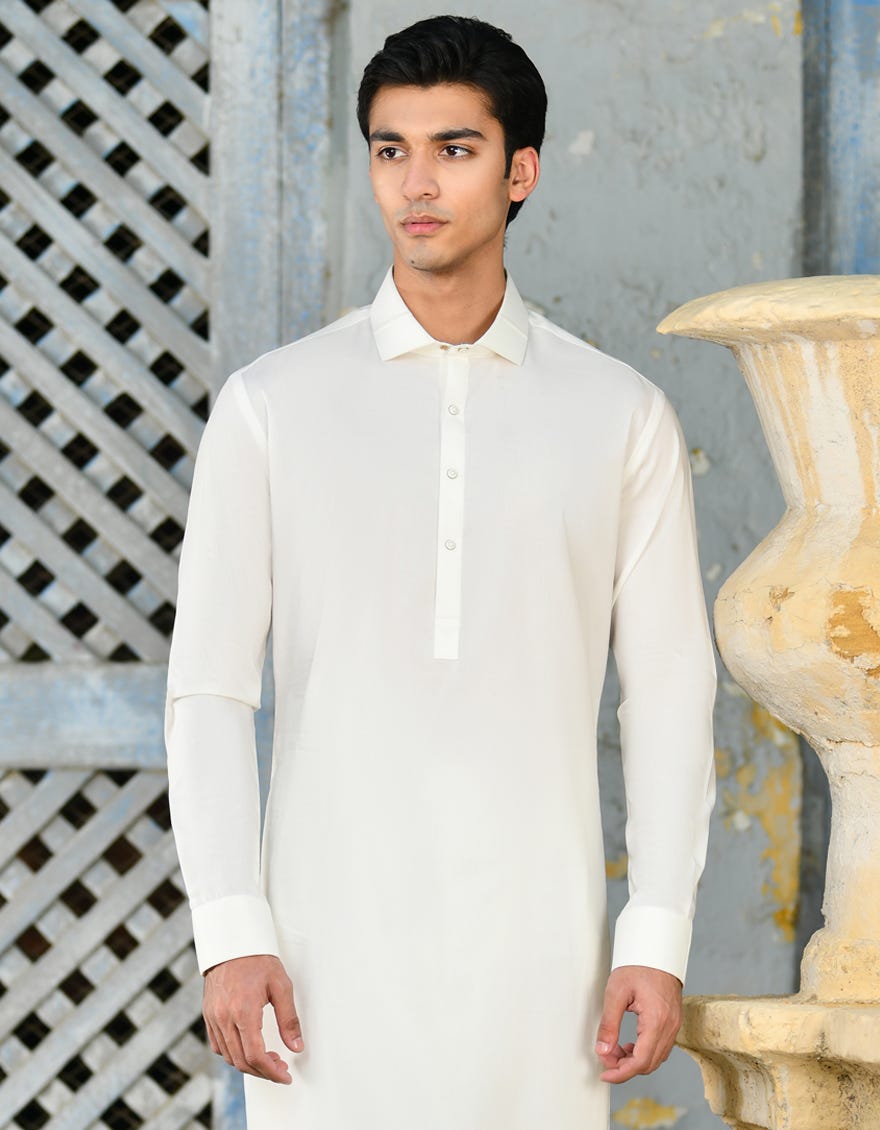 Off White Cotton Men's Kameez Shalwar | Jjks-S-37882