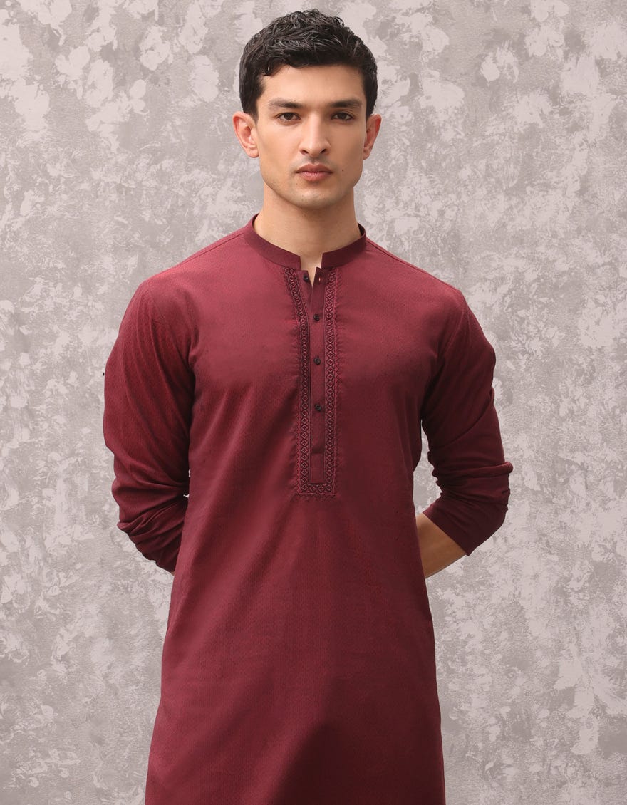 Red Cotton Men's Kurta | Jjk-A-37886