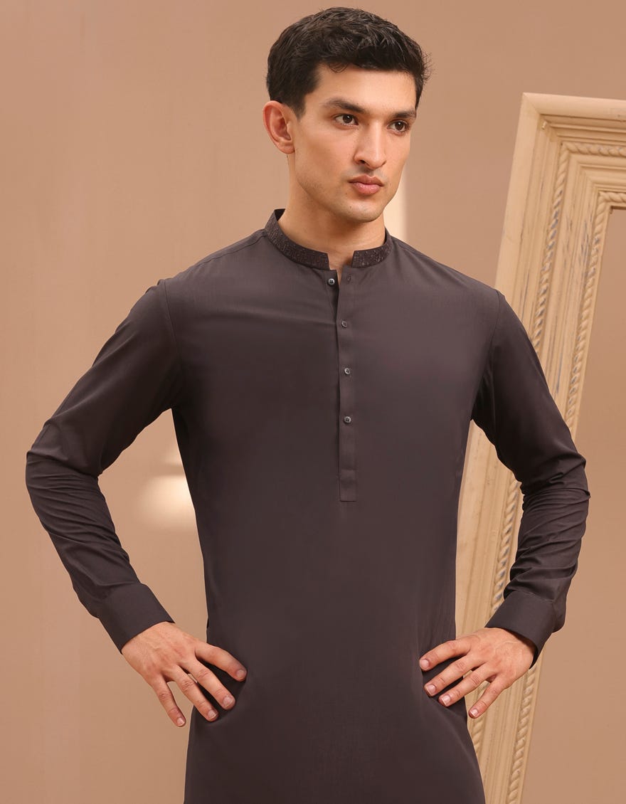 Dark Brown Blended Men's Kurta Pajama | Jjkp-A-37889