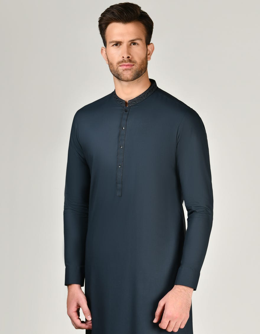 Charcoalgrey Blended Men's Kameez Shalwar | Jjks-S-37896
