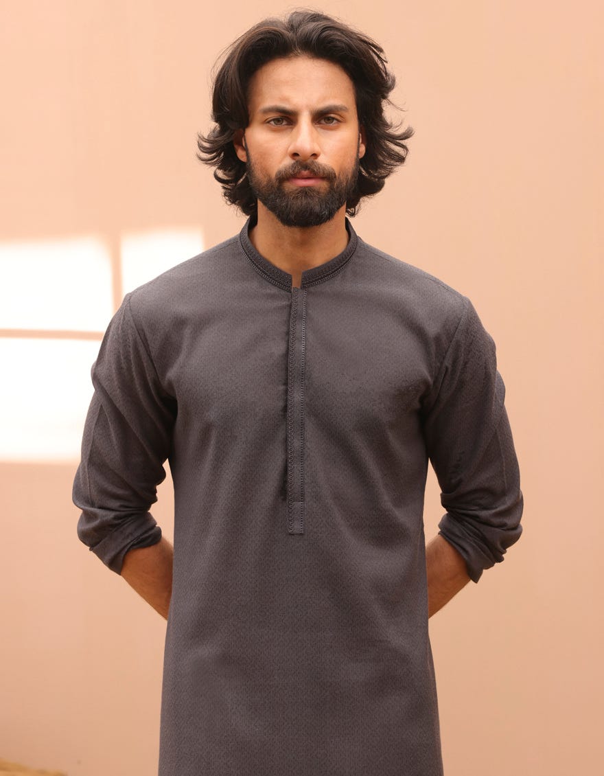 Charcoal Cotton Men's Kurta | Jjk-A-37899