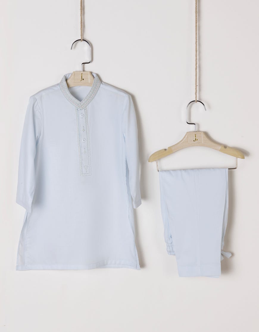 Ice Blue Polyester Kameez Shalwar | Jjikp-S-38224