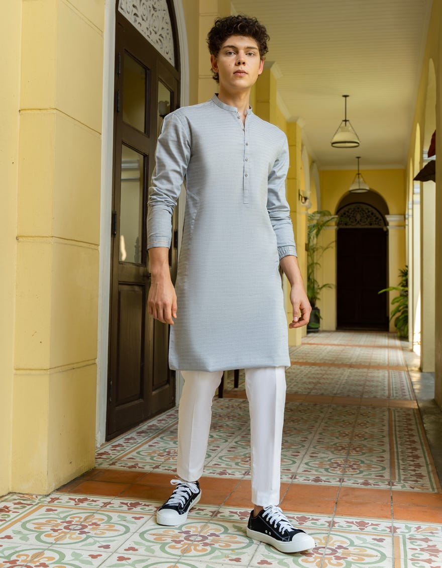 Grey Cotton Teen Boy's Kurta | Jtk-S-38595