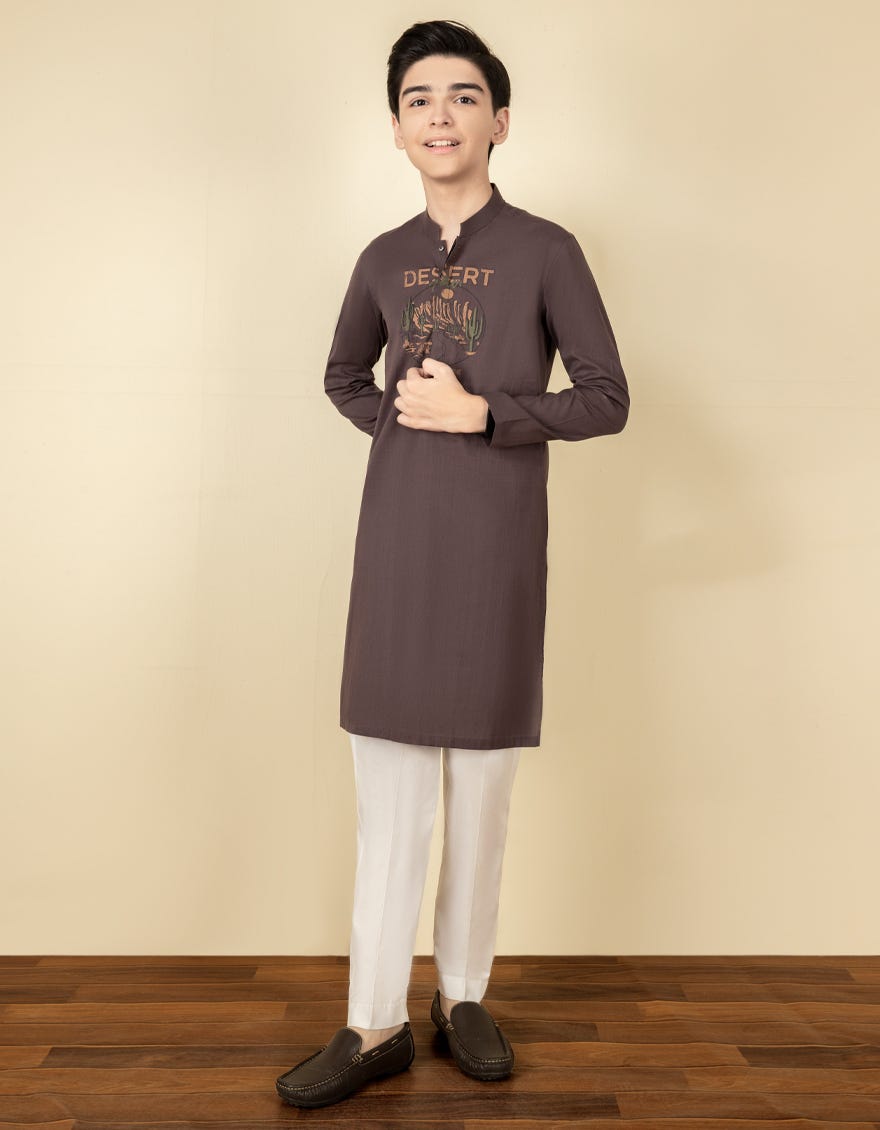Coffee Brown Cotton Kid's Kurta | Jck-S-38612