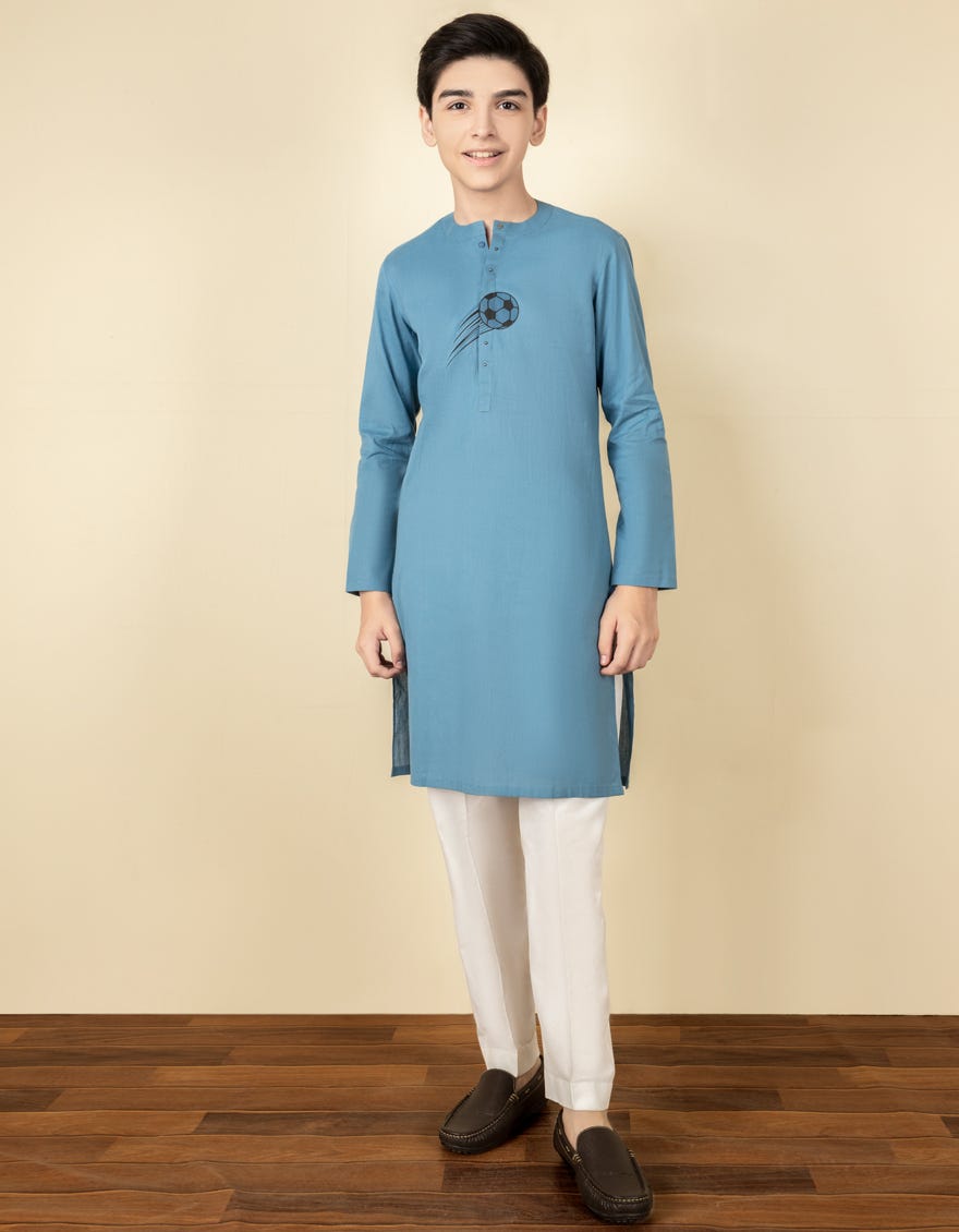 Sky Blue Cotton Kid's Kurta | Jck-S-38614