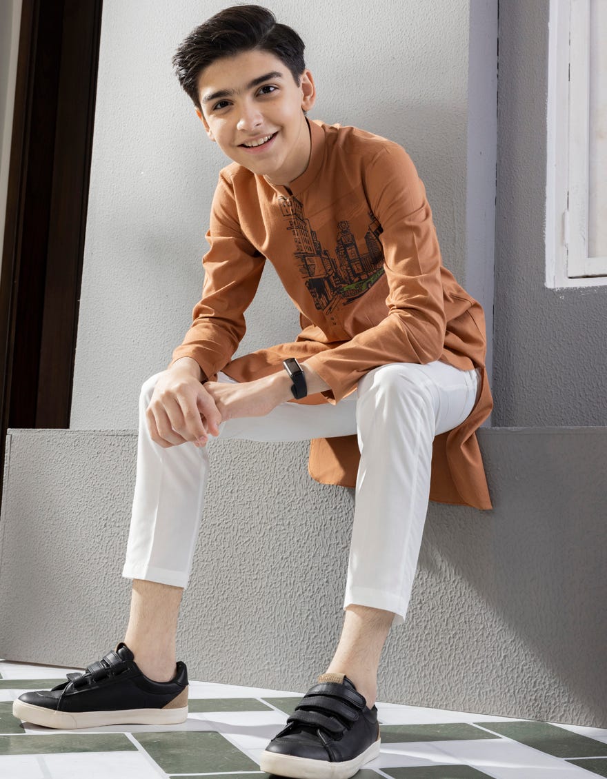 Rust Cotton Kid's Kurta | Jck-S-38619