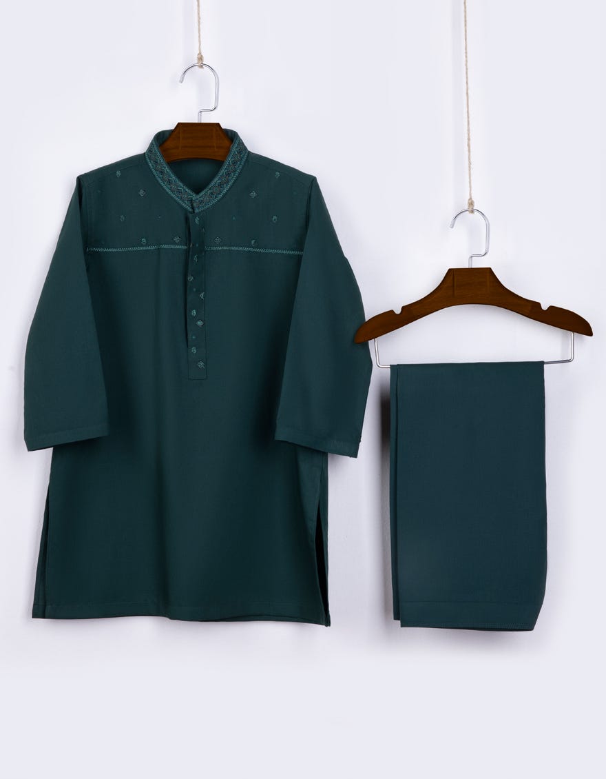 Forest Green Blended Kameez Shalwar | Jjiks-S-38629