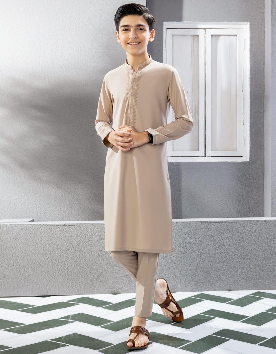 Fawn Blended Kurta Pajama | Jckp-A-38635