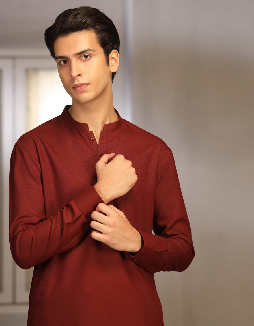 CRIMSON RED BLENDED KAMEEZ SHALWAR | JTKS-W-38650