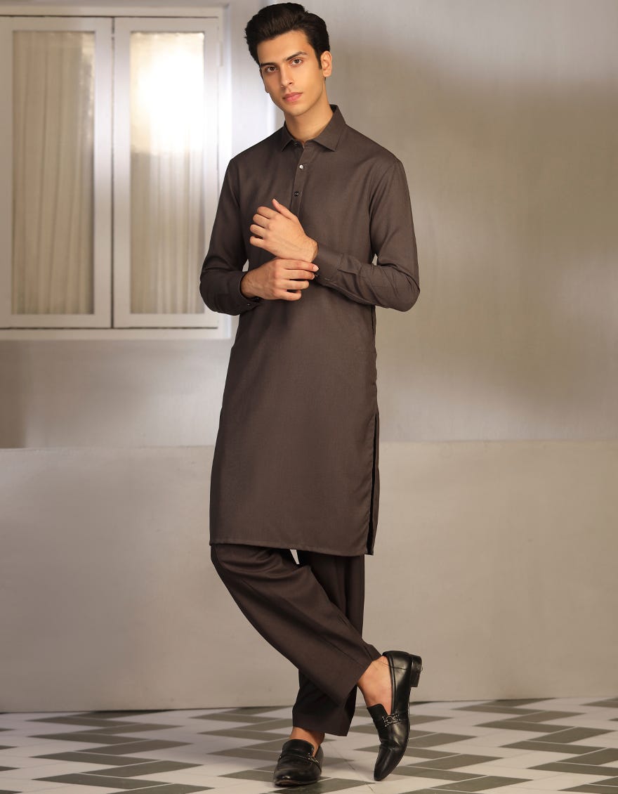 Stone Grey Blended Teen Boy's Kameez Shalwar | Jtks-W-38651