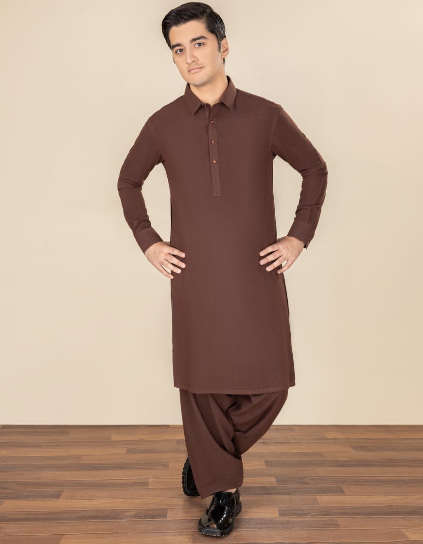 Maroon Blended Teen Boy's Kameez Shalwar | Jtks-W-38655