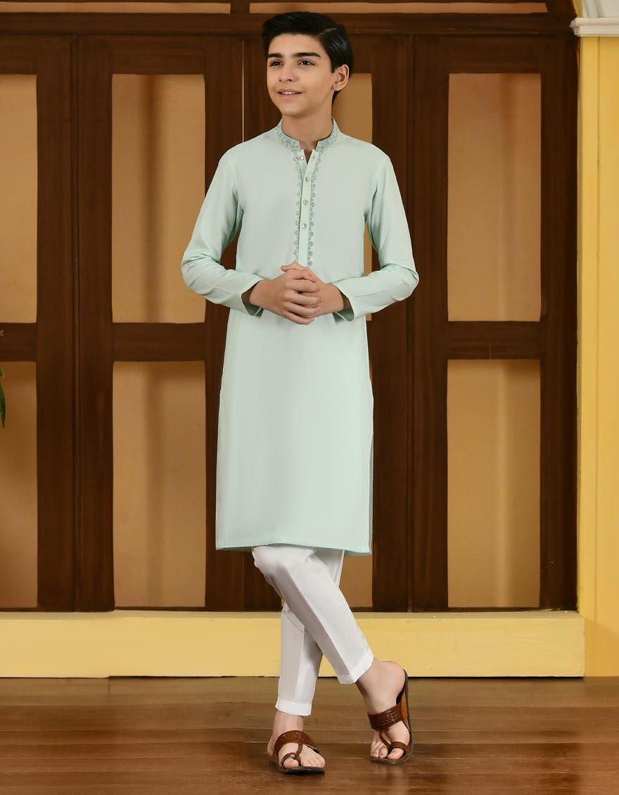 Pale Green Cotton Kid's Kurta | Jck-S-38660