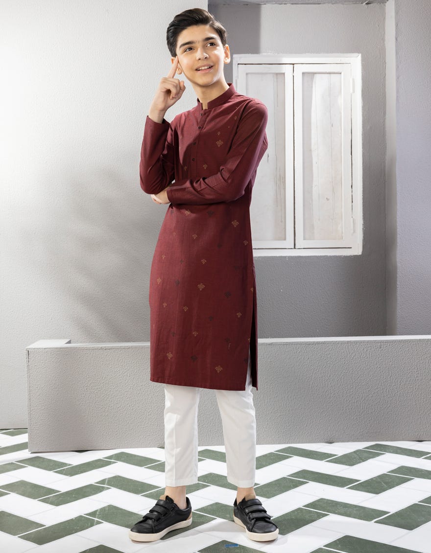 Red Cotton Kid's Kurta | Jck-W-38665