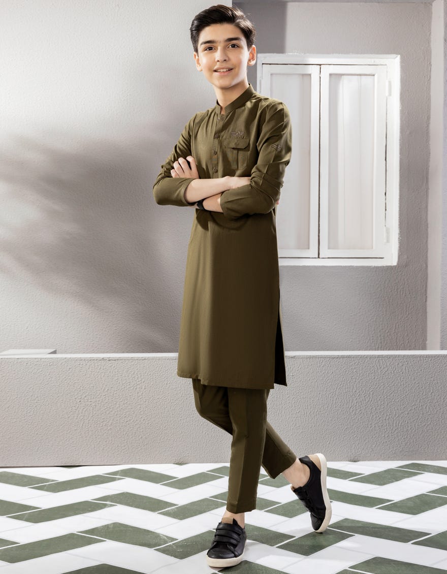 Mehndi Green Polyester Kurta Pajama | Jckp-A-38666
