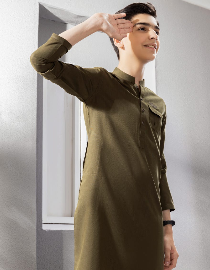 MEHNDI GREEN POLYESTER KURTA PAJAMA | JCKP-A-38666