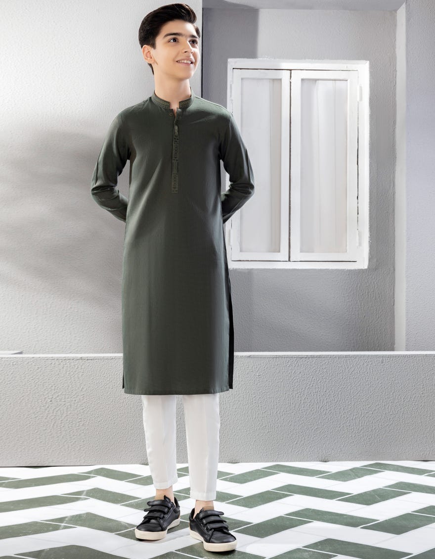 Dark Green Cotton Kurta Pajama | Jckp-A-38667