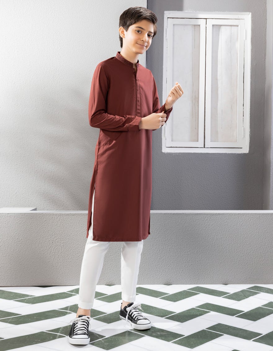 Rust Blended Kid's Kurta | Jck-A-38669