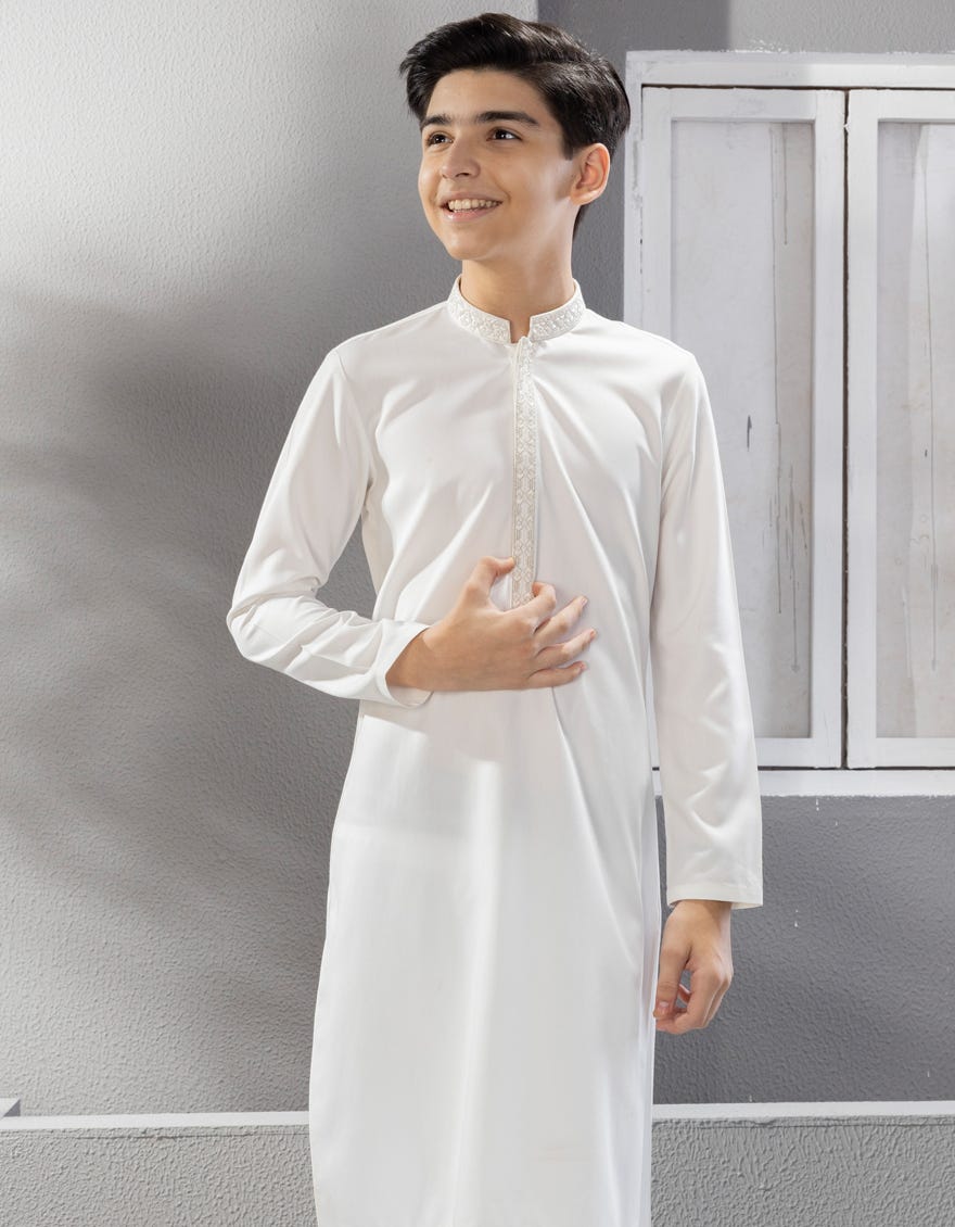 Dull White Blended Kid's Kameez Shalwar | Jcks-W-38671