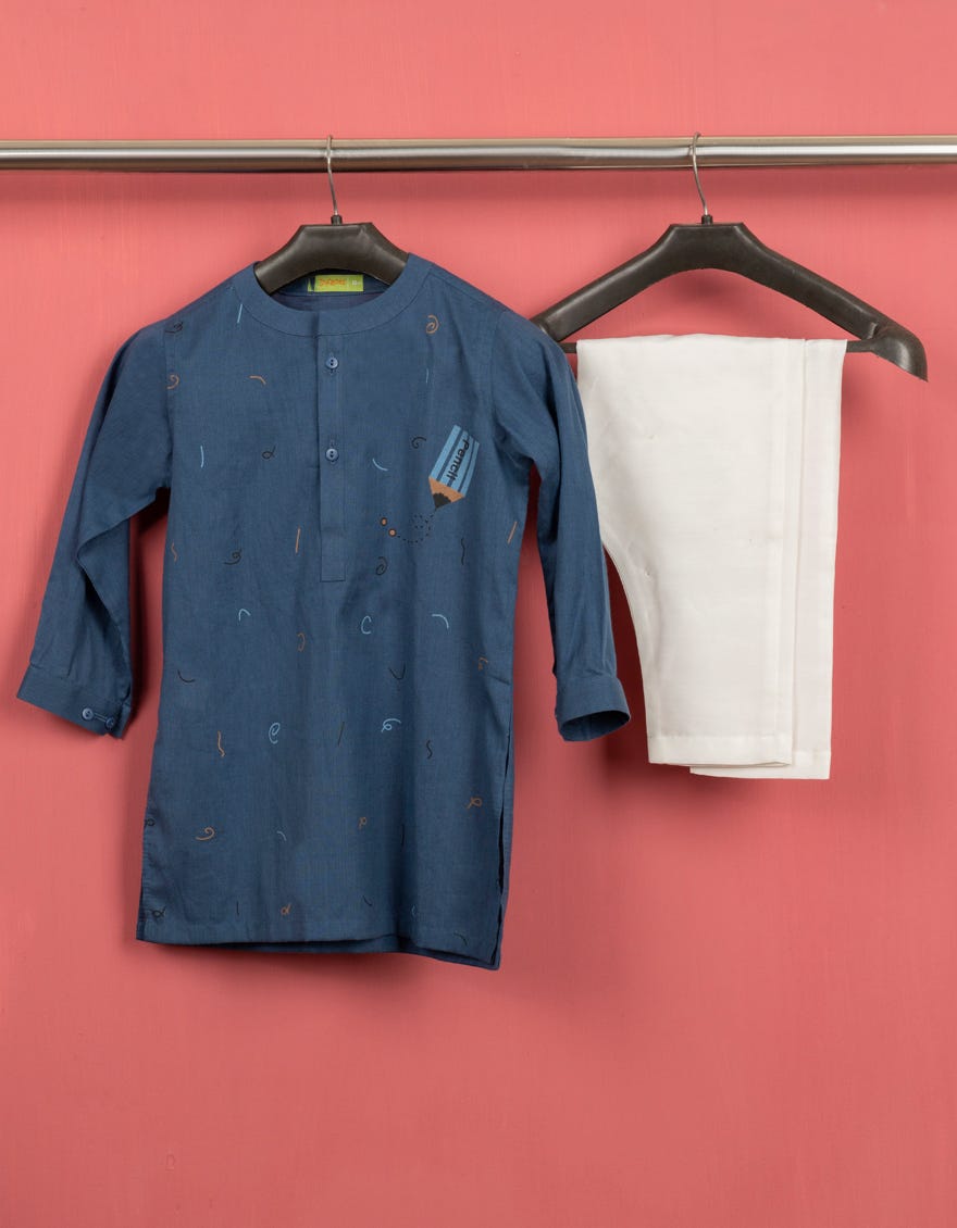 Dull Blue Cotton Kameez Shalwar | Jjiks-A-38673