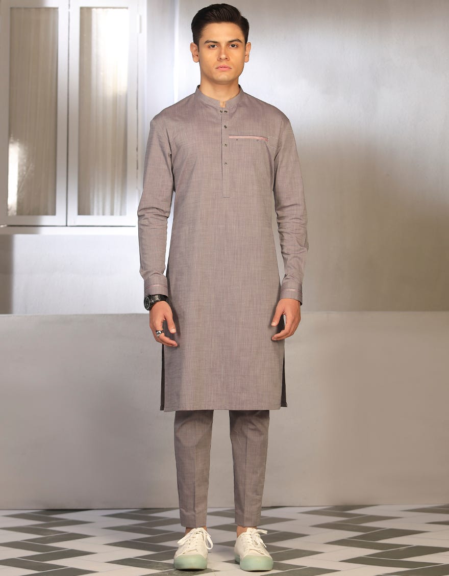HATCHED PURPLE COTTON KURTA PAJAMA | JTKP-W-38675