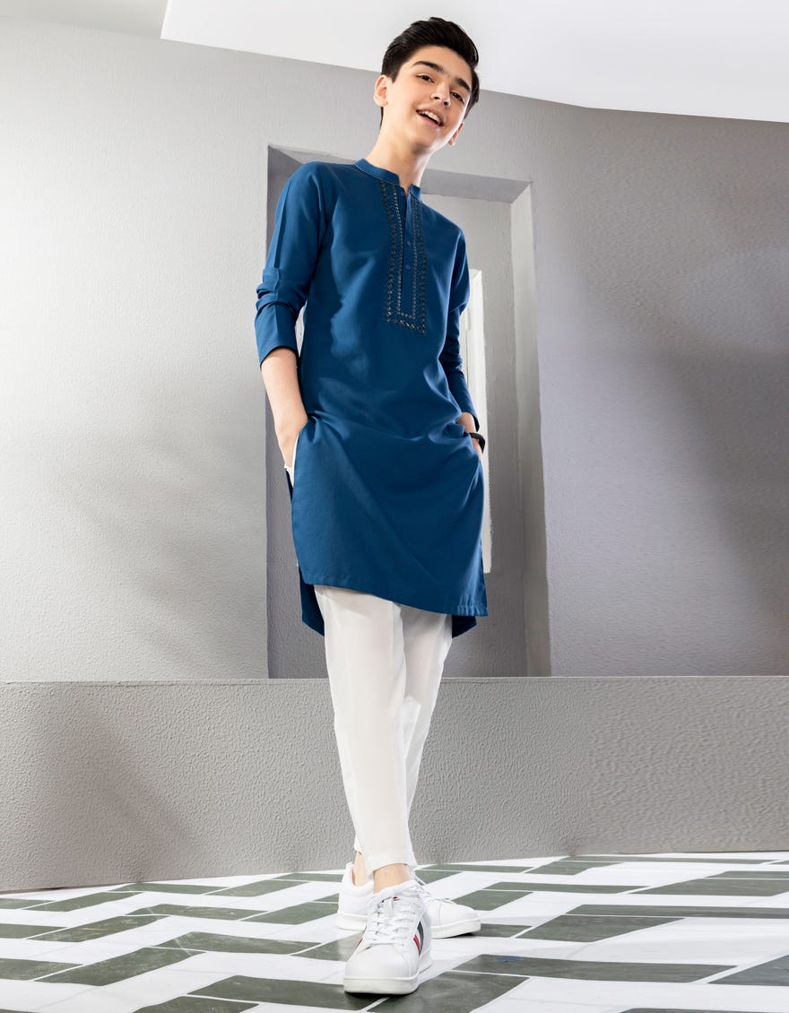 Blue Blended Kid's Kurta | Jck-A-38682