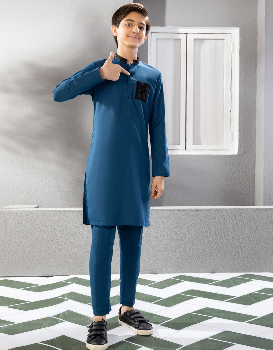 Blue Polyester Kurta Pajama | Jckp-A-38683