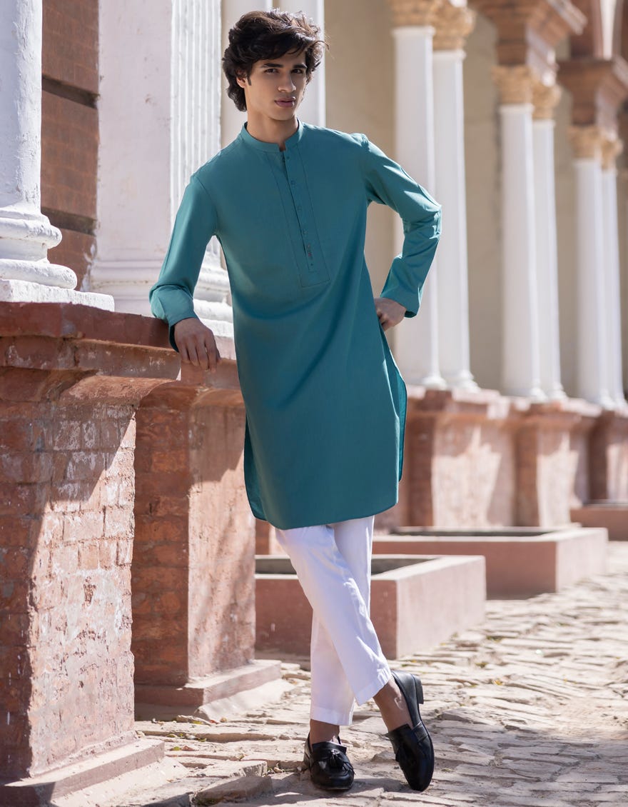 Sea Green Cotton Teen Boy's Kurta | Jtk-S-38686