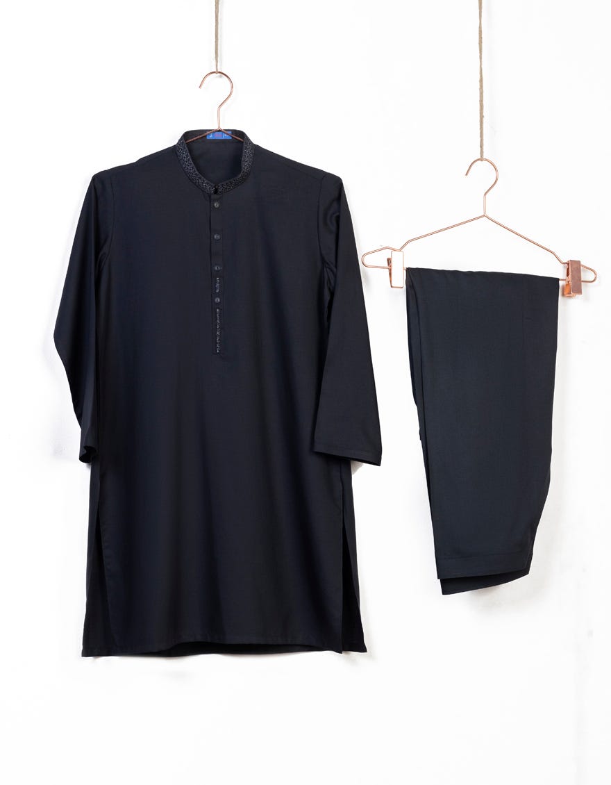 Black Blended Kid's Kameez Shalwar | Jcks-A-38697