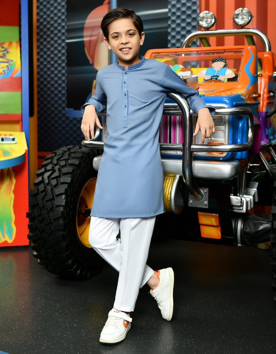 Powder Blue Polyester Kid's Kurta | Jck-S-38701
