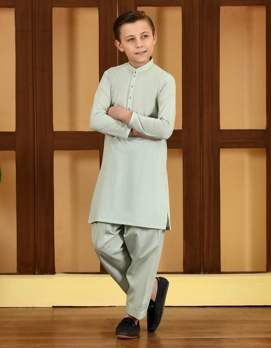 Light Green Blended Kid's Kameez Shalwar | Jcks-S-38707