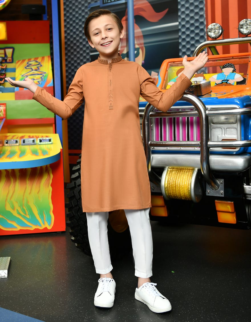 Rust Polyester Kid's Kurta | Jck-S-38718