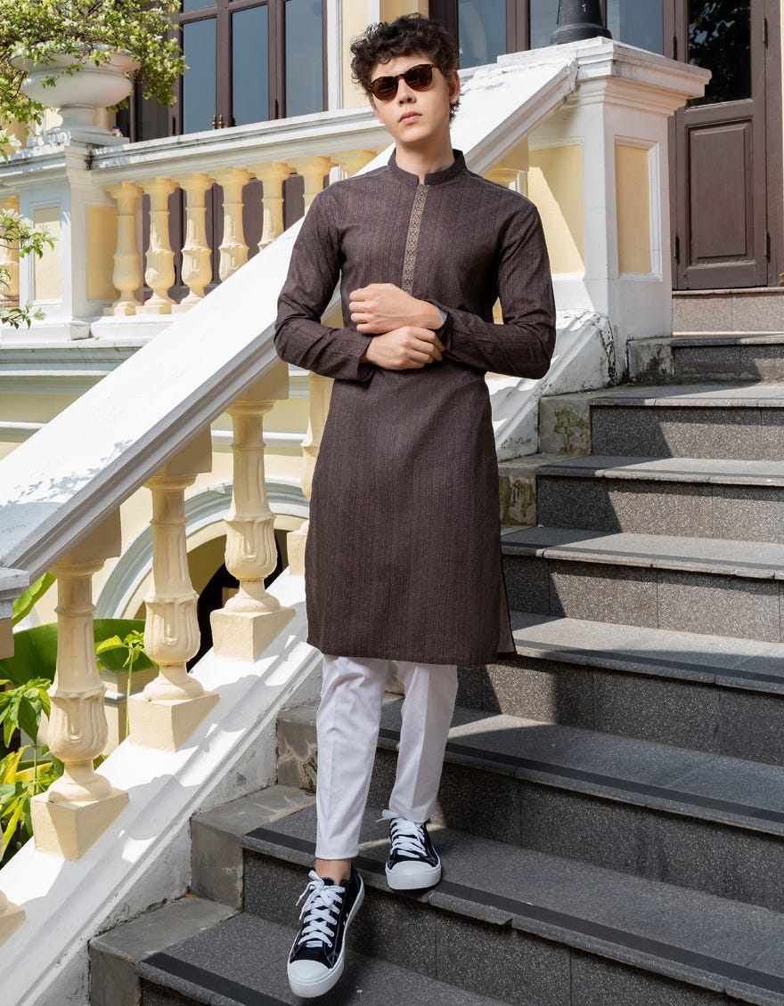 Mud Brown Cotton Teen Boy's Kurta | Jtk-S-38721